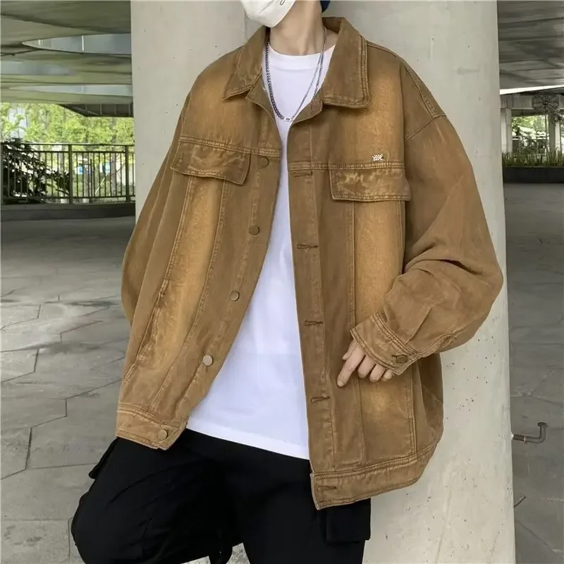 트렌디한 루즈핏 남성 데님 재킷 봄 가을 한국 홍콩 스타일을 위한 다용도 캐주얼 가디건