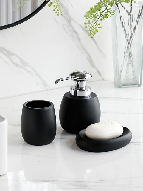 Bathroom Accessory Black with Toothbrush Holder Toothbrush Cup Tumbler Soap  Dispenser Soap Dish and Tray - AliExpress