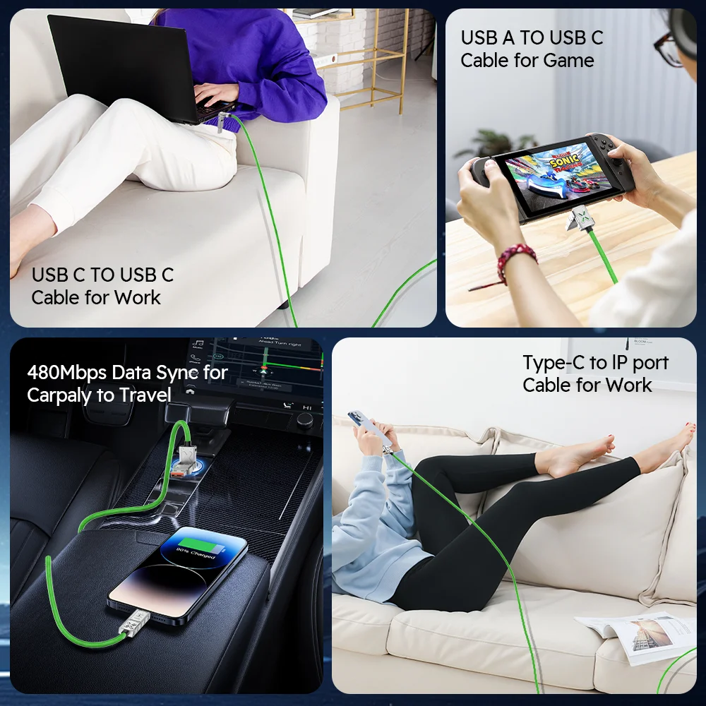 4 In 1 Fast Charging Cable With Zinc Alloy Connectors Usb A/c To Lightning/type C  For Iphone/ipad/android/laptops, Alina Gadgets