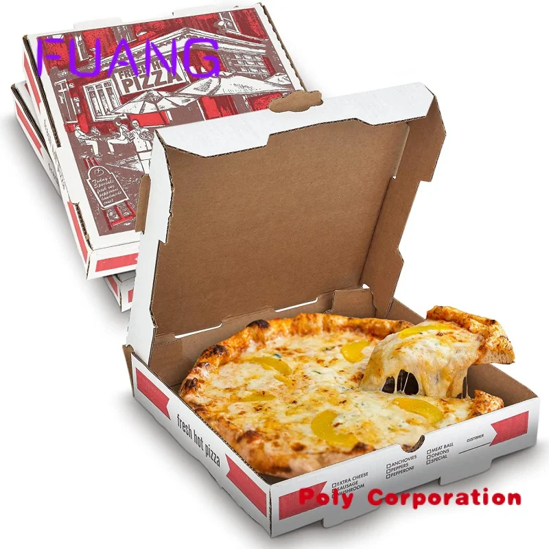 

Custom Factory Direct 10 12 16 18 Inch Custom Logo Printing Kraft Corrugated Paper Restaurant Delivery Containers Pizza Boxes