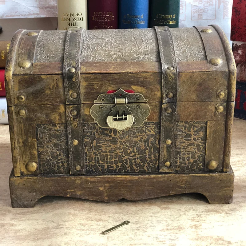 Antique Vintage Wooden Treasure Chest Decorative Wood Jewelry Storage ...