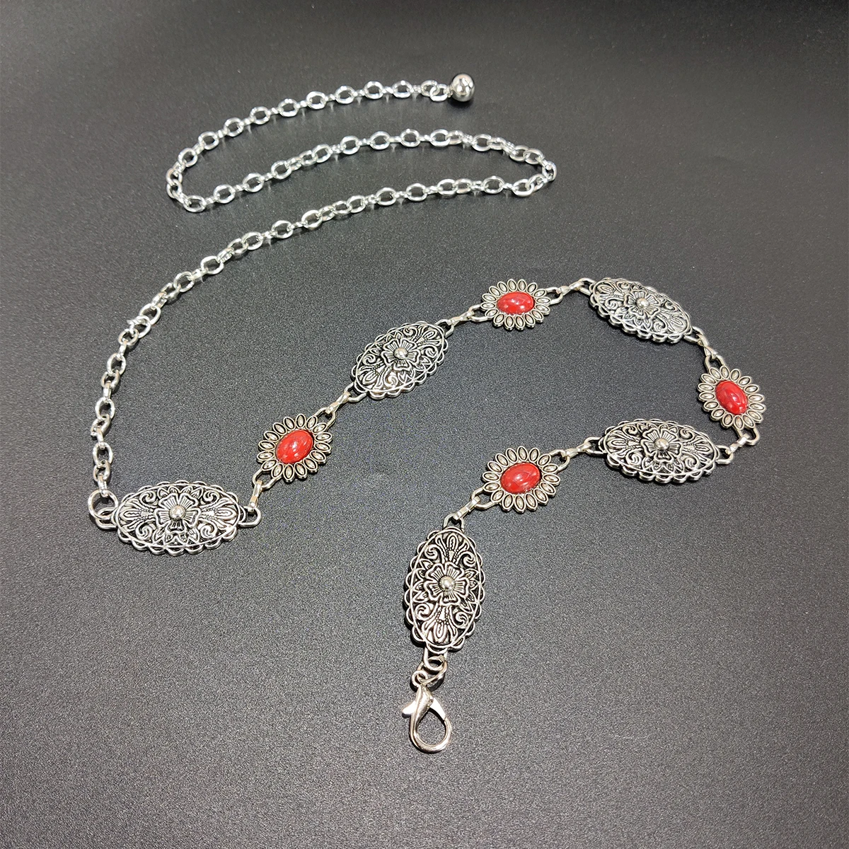Neue modische Vintage-Taillenkette mit ovalen Anhängern für Damen, Retro-Silberkette, Körperschmuck, perfektes Geschenk für den Sommer und den Strand – Detail 3