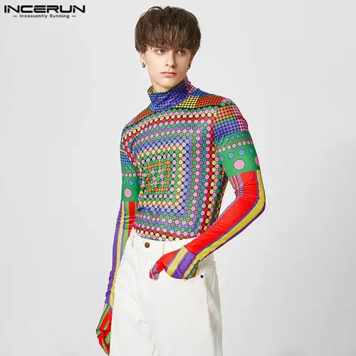 INCERUN 봄 2023 패션 남성 T 셔츠 긴 소매 장갑 피트니스 탑 티 스트리트 Camisetas 캐주얼 터틀넥 티셔츠 S-5XL 2