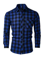 Chemise à carreaux décontractée à manches longues pour hommes, chemise boutonnée à revers de printemps et d'automne 4