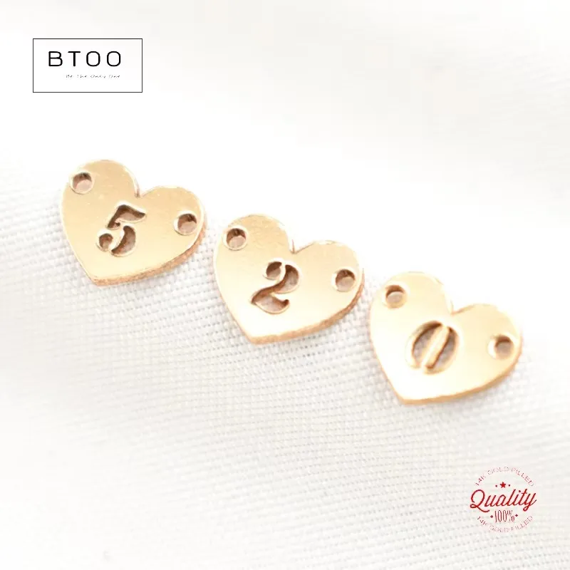 14K Gold gefüllt 8x6mm 0-9 Zahl Herz Stecker für Armband Halskette Ohrring DIY Schmuck Erkenntnisse handgemachte Accessoires