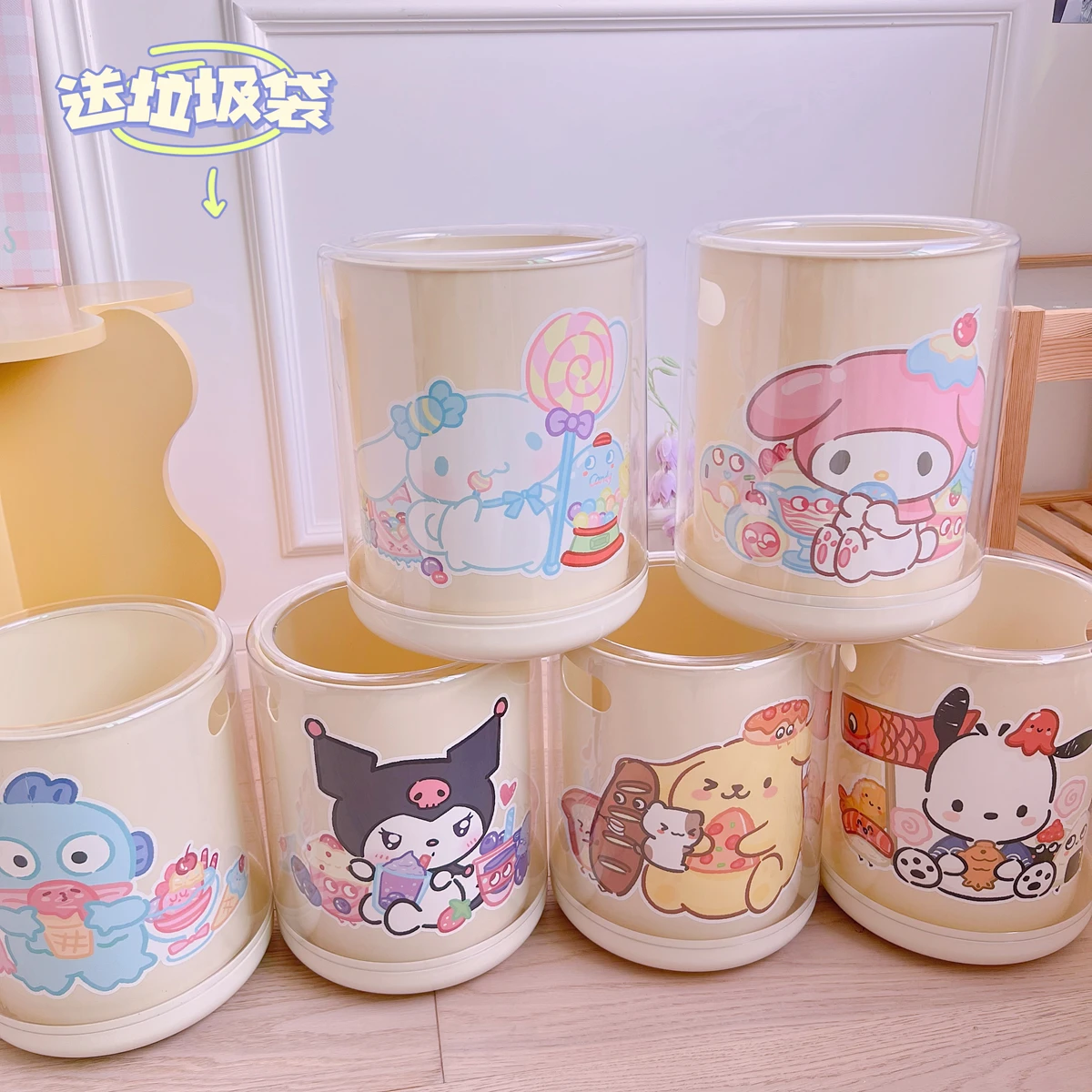 

Мусорная корзина 14L Kawaii Kuromi My Melody Cinnamoroll мультяшная корзина для мусора аниме Sanrio Милая мусорная корзина для кухни с сердечками для девушек