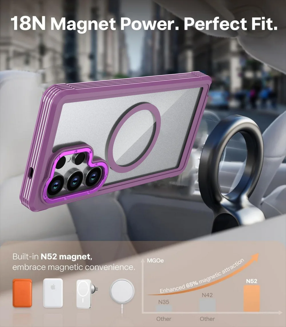 Military Grade Magnetic Case with Built-in Kickstand & Belt Clip Cover (3 in 1)