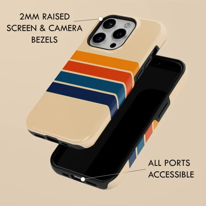 Retro Stripes Shockproof Magnetic Phone Case with Hard Acrylic Cover