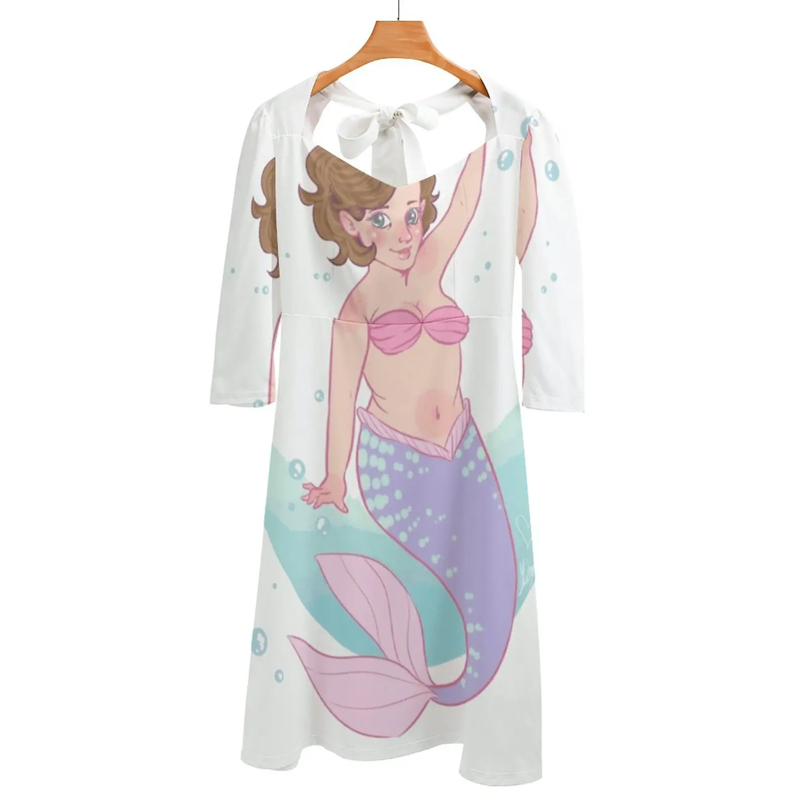 My Merlady Abito Senza Schienale Con Allacciatura Sul Retro Abito Con Scollo Quadrato Abito Stampato Moda 6Xl Sirena Sirenetta Merlady Sirena Sirena S