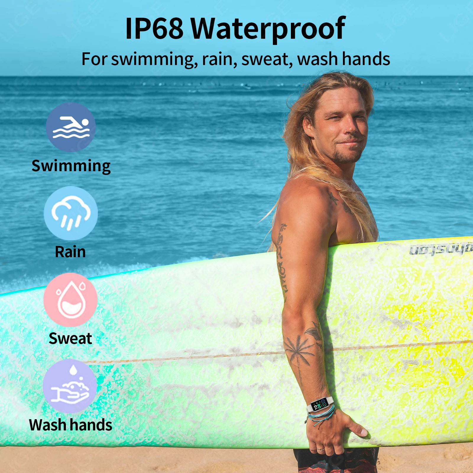 LIGE 2025 New Sports Smart Watch Men Women 1.47-Inch Full Touch Fitness Tracker IP68 Waterproof Smartwatch For Android IOS Phone