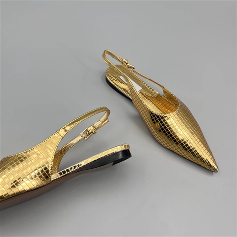 AL*A Silver Slingback Shoes In Real Leather High Quality Golden Mirror Flat Shoes 2025 New Luxury Design Shoes For Women 5