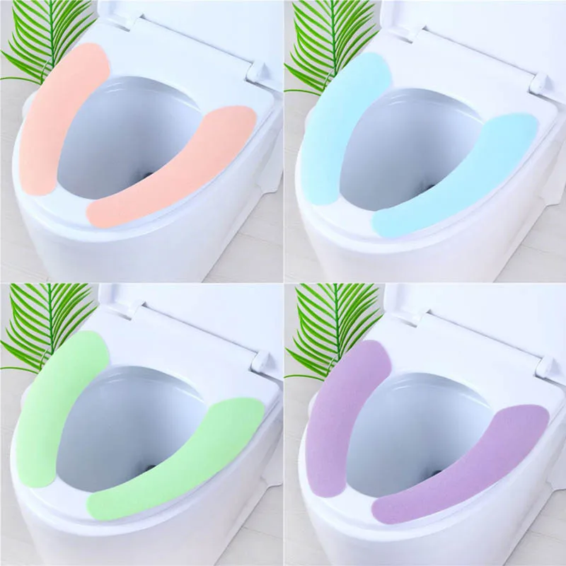 1Pair Reusable Warm Plush Toilet Seat Filling Washable Bathroom Mat Toilet Seat Cover Health Sticky Pad Household Supplies toilet seat mat set bathroom universal warm soft washable closestool mat seat case winter warmer mat pad bidet covers