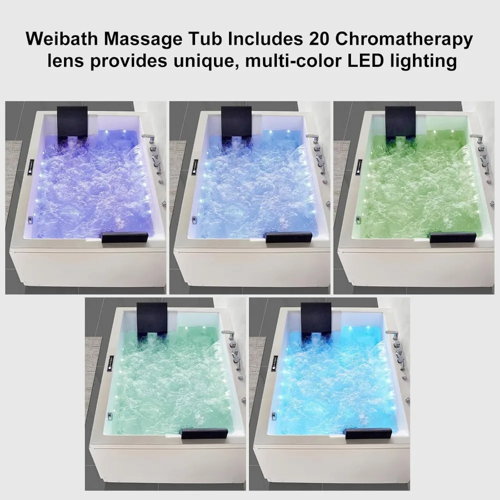 Whirlpool Bathtub for 2 People, Spray Bathtub, 71 Inch Massage Belt, 18 Water Nozzles+20 Air Nozzles, White Color Therapy 3