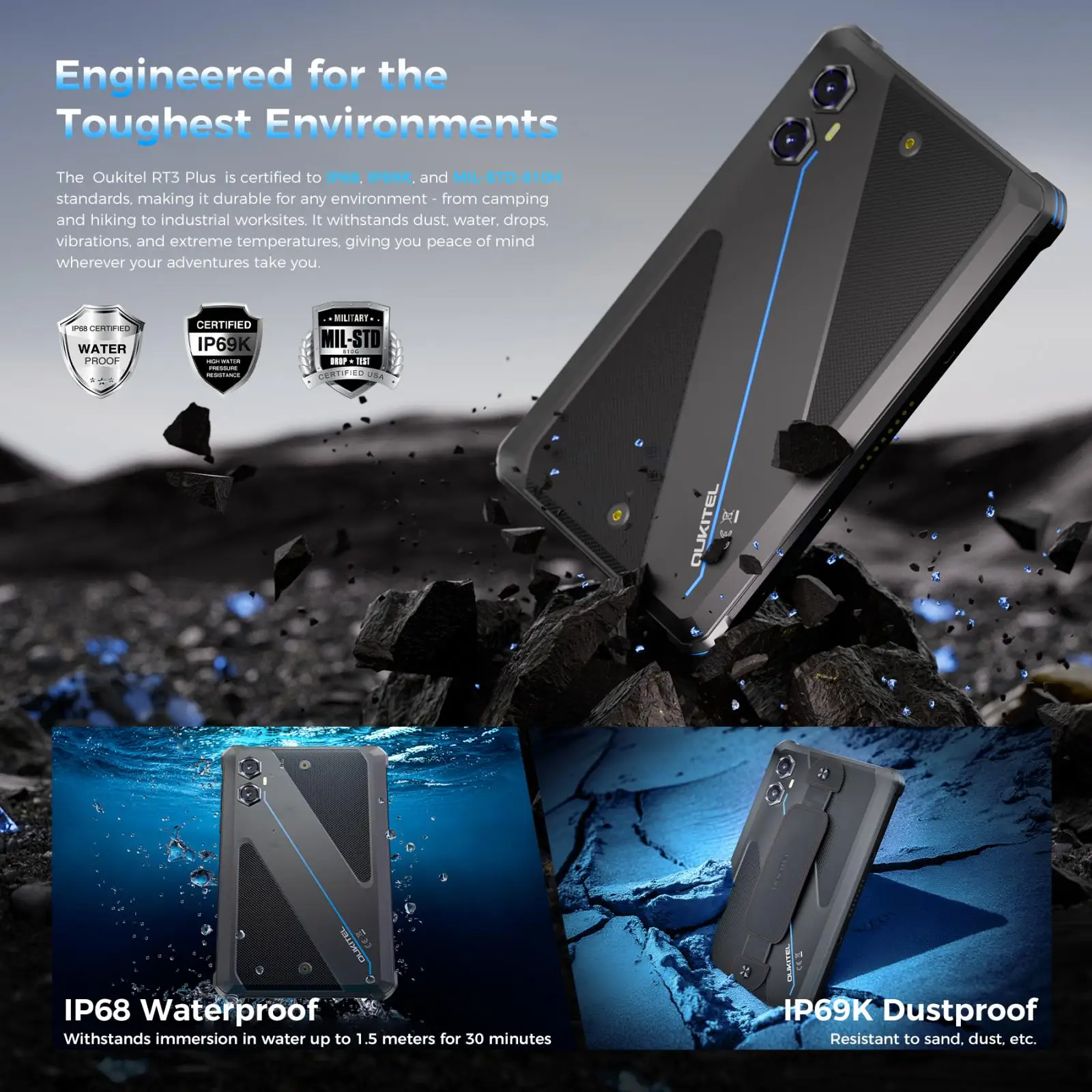 OUKITEL RT3 Plus Rugged Tablet PC 4GB+128GB 8.0'' Android 15 MediaTek G81 Octa Core 11000mAh 18W 4G Tablet PC