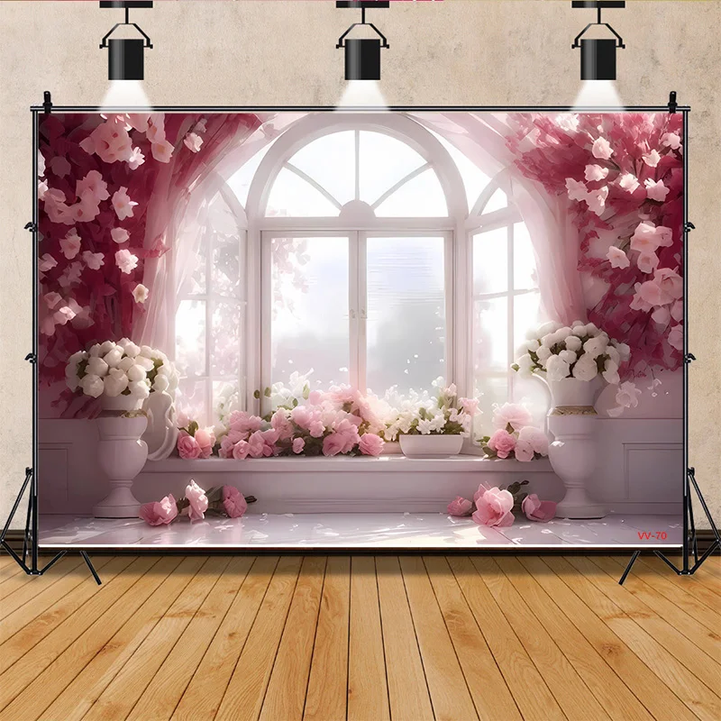 

SHENGYONGBAO Valentine's Day Photography Backdrops Props Lover Rose Flower Wall Wedding European Winow Photo Background AL-09