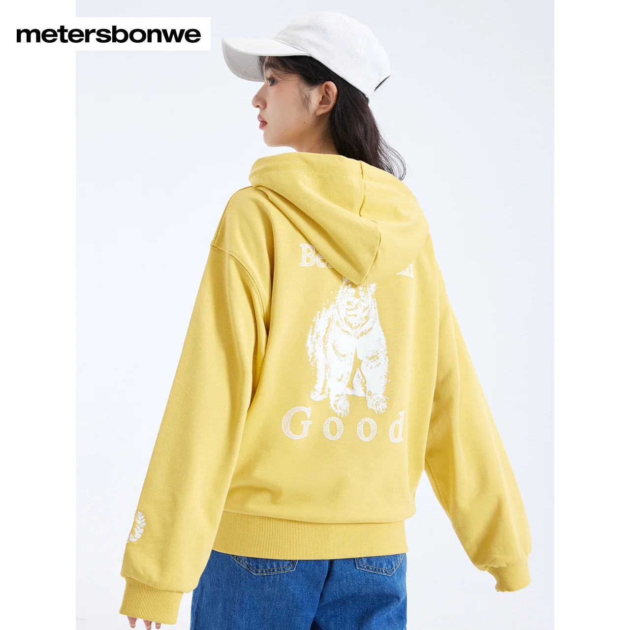 

Metersbonwe Women's Fashion Slash Pocket Hoodies Back Printed Hooded Pullover Spring And Autumn High Quality Casual Tops