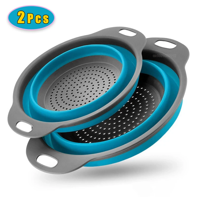 Silicone Strainer Drain Basket Fruit Vegetable Basket Drain Basket Silicone Vegetable Fruits Washing Drain Basket Folding Colander Strainer Collapsible Drainer Kitchen Tool