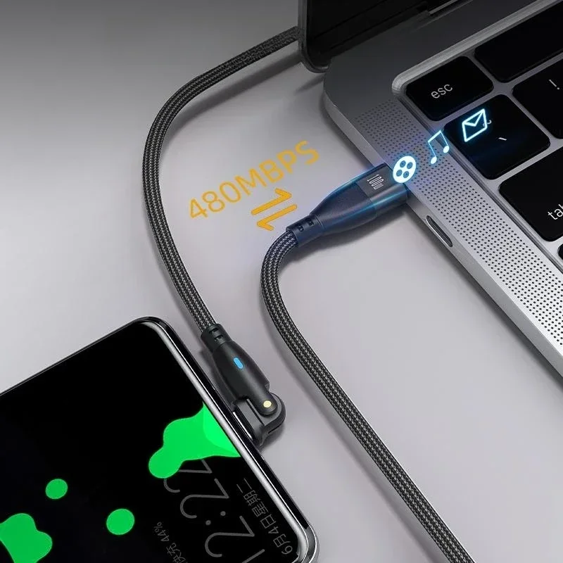 5A Double Type C Data Cables PD Fast Charging Data Cords 100W USB C To PD 180 Degree Rotating Elbow Charging Cable USB C Wires