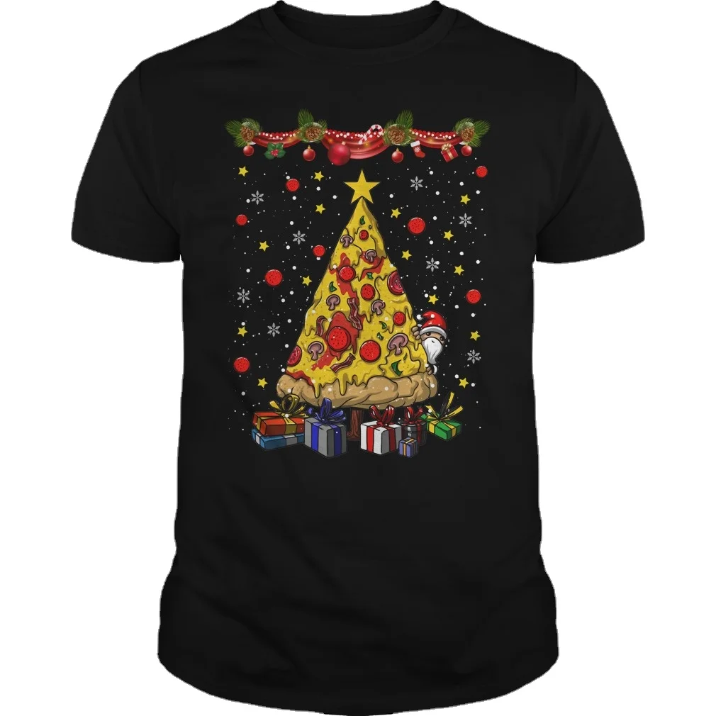 

Funny Pizza Christmas Tree T-Shirt. Summer Cotton Short Sleeve O-Neck Mens T Shirt New S-3XL