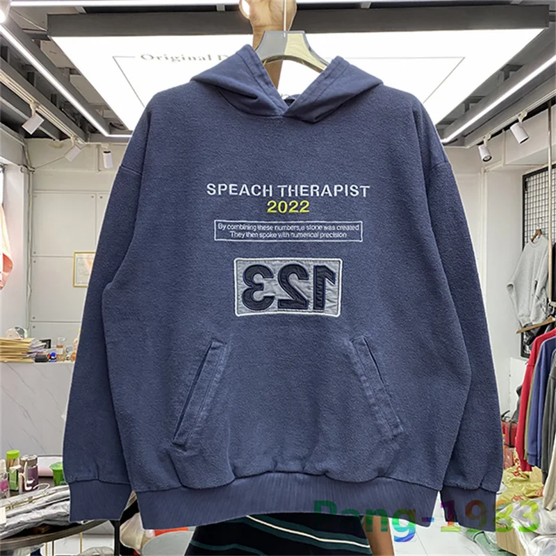 

Vintage RRR123 Style Logo Hoodie Men Women High Quality Embroidery Letter Hooded Sweatshirt Oversize Loose Hip Hop Pullover