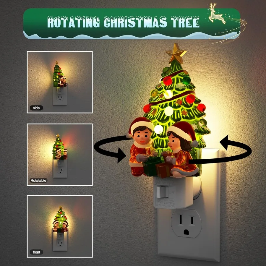 Cute and Funny 360 Rotatable Christmas Tree and Santa Claus Night Light with Warm 3000K Glow Plugin WallMounted Ceramic Decorat