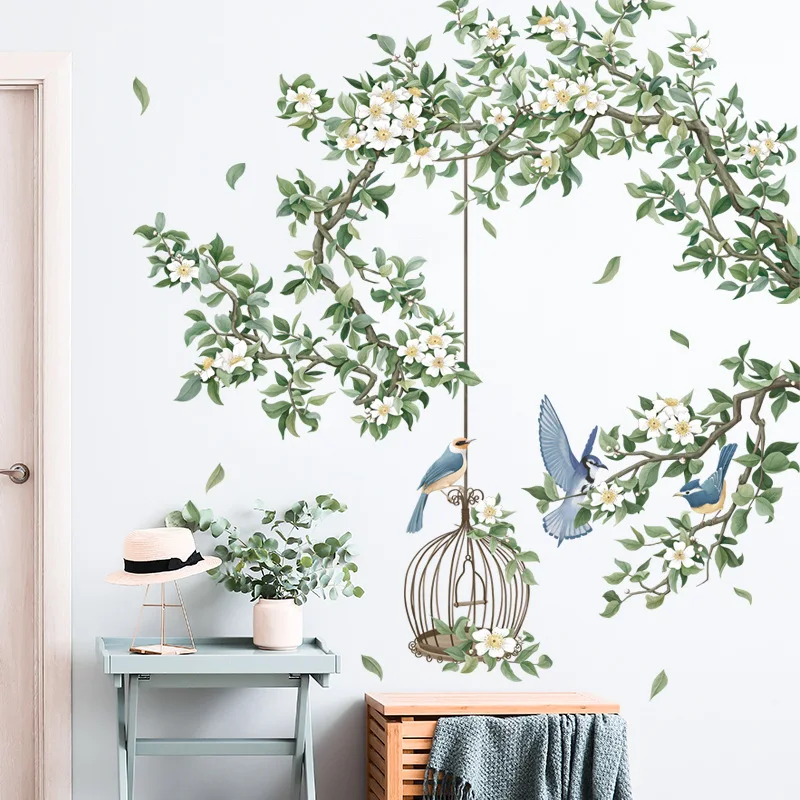 Colorful Flower Birdcage Flying Birds Wall Sticker Home Decor Living Room Bedroom Nursery Window