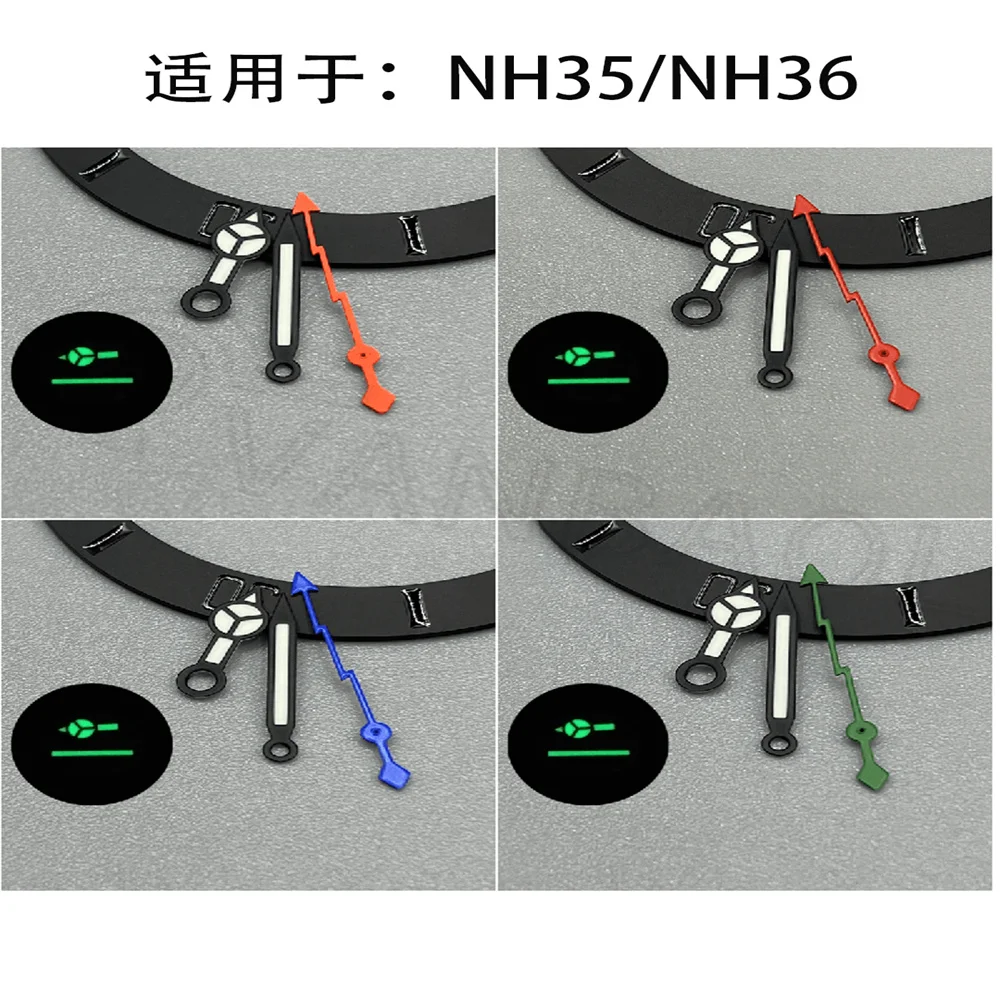 시계용 초침 번개 시계, S NH35A NH36 무브먼트 시계 바늘, 녹색 및 파란색 루멘 시계 액세서리, NH35, 7.5mm * 12mm * 13mm