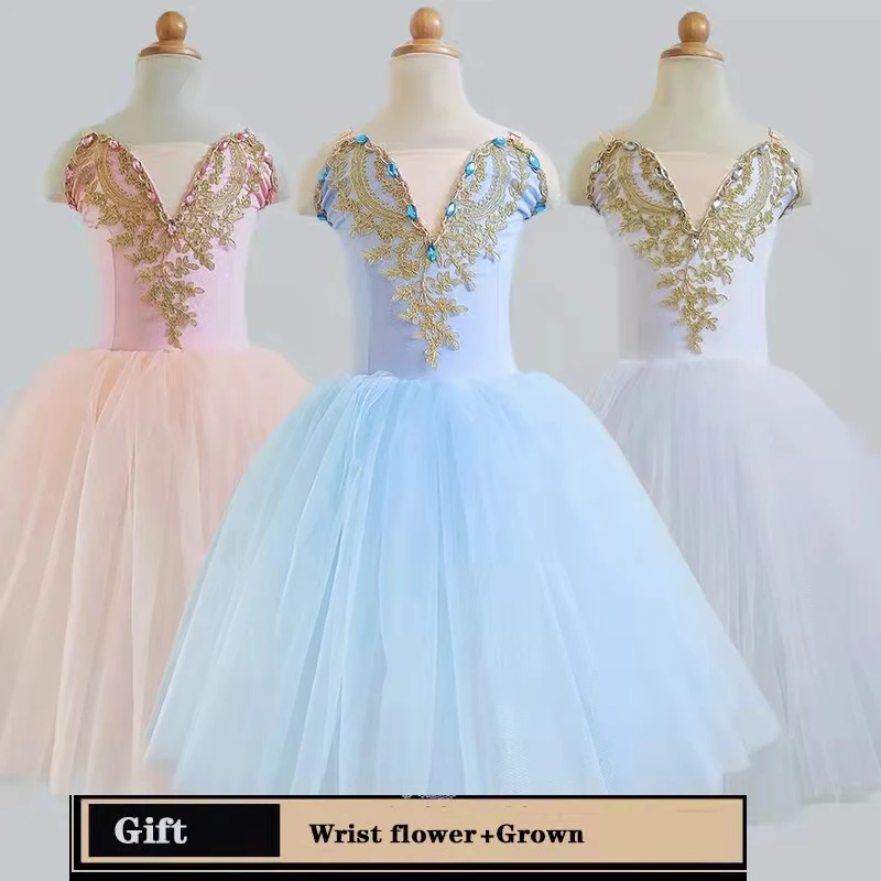 

Girls Ballet Tutu Dress Gymnastics Leotard White Long Ballet Dresses Girls Princess Ballerina Dance Costume Birthday Party Dress
