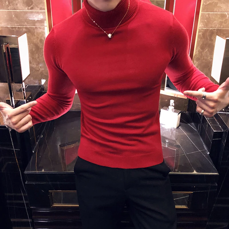 Autumn/Winter Mens Turteneck Sweatshirt Warm Solid Color Slim Men's Casual Pullover Sweater Men Clothing 5