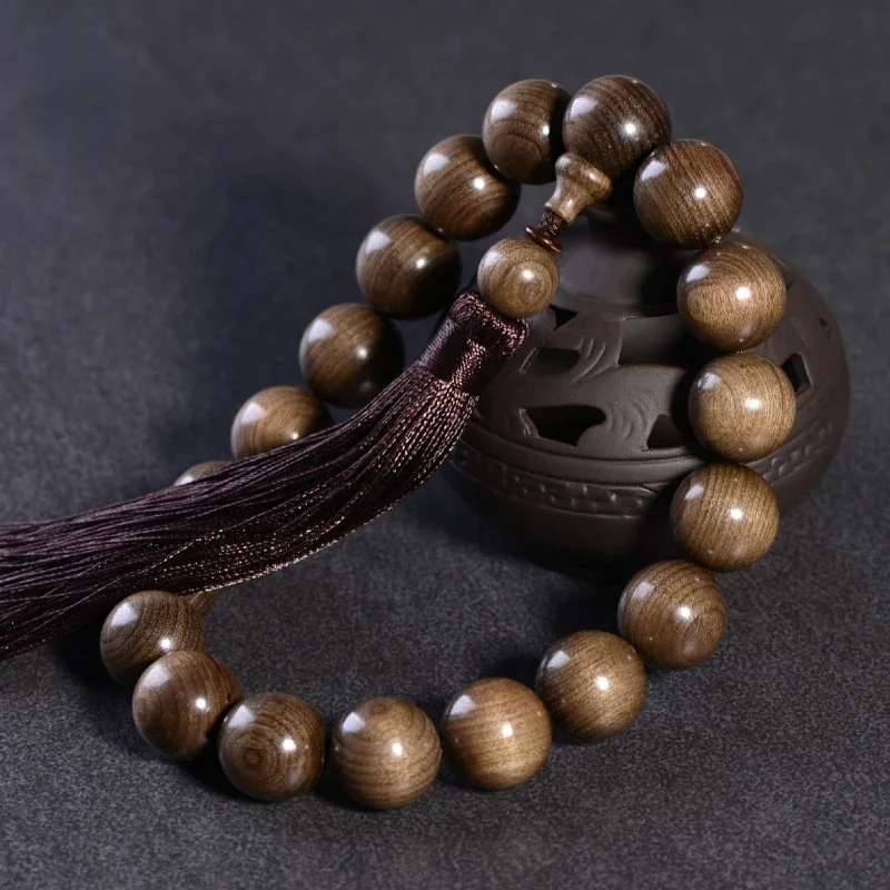 

20mm Natural Golden Sandalwood Beaded Bracelet with Ebony Wood Buddha Beads for Meditation Men and Women's Accessories and Gifts