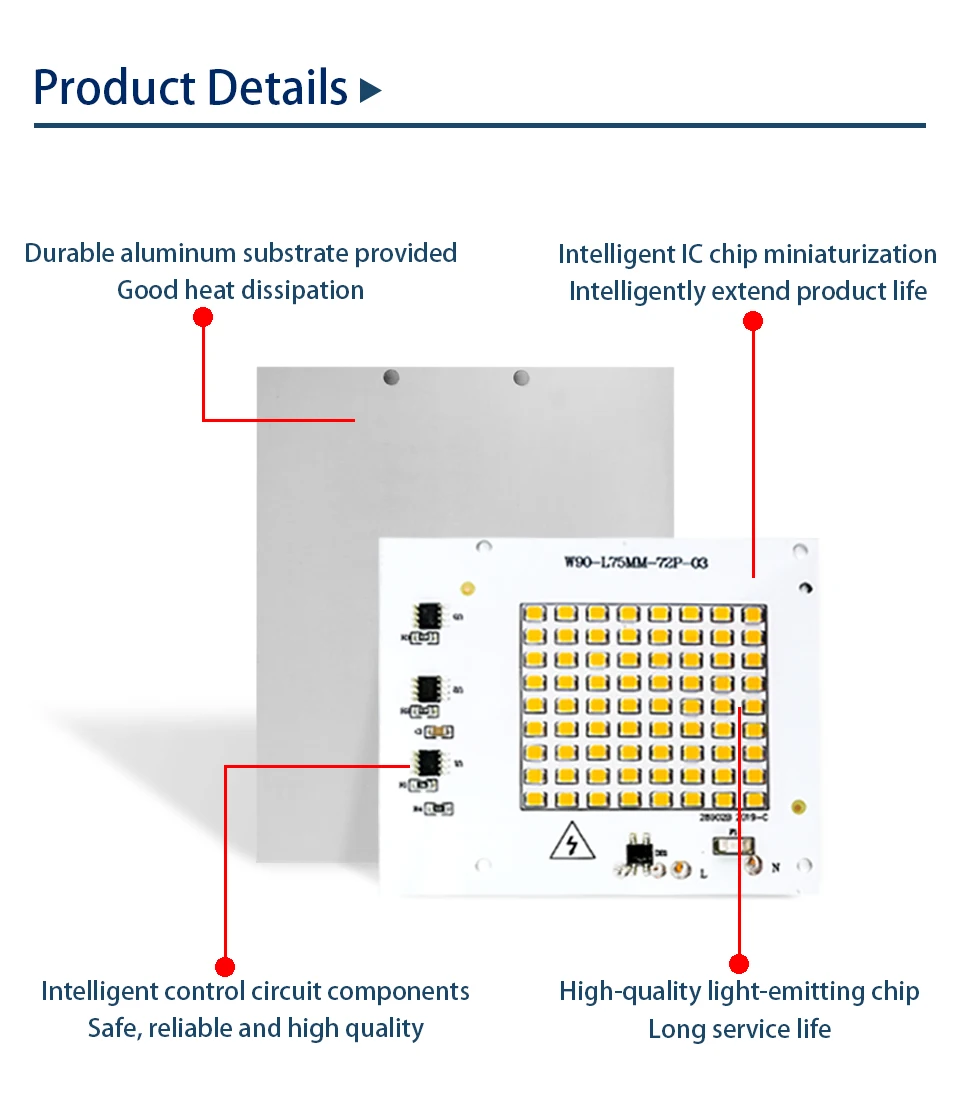 Description Picture 5 of item10pcs/Lot LED Chip 10W 20W 30W 50W 100W Flood Light Beads 220V SMD2835 Led Floodlight Lamp Chips For Outdoor Lighting Spotlight