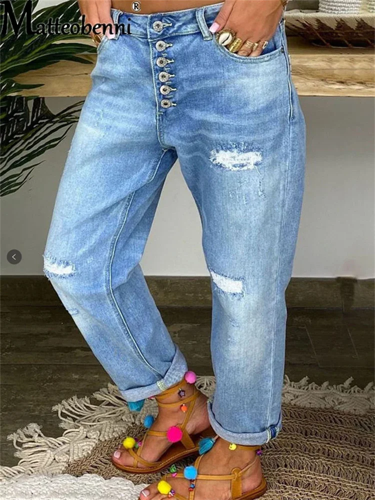 Pantalones-vaqueros-rasgados-para-mujer-Jeggings-ajustados-de-cintura ...