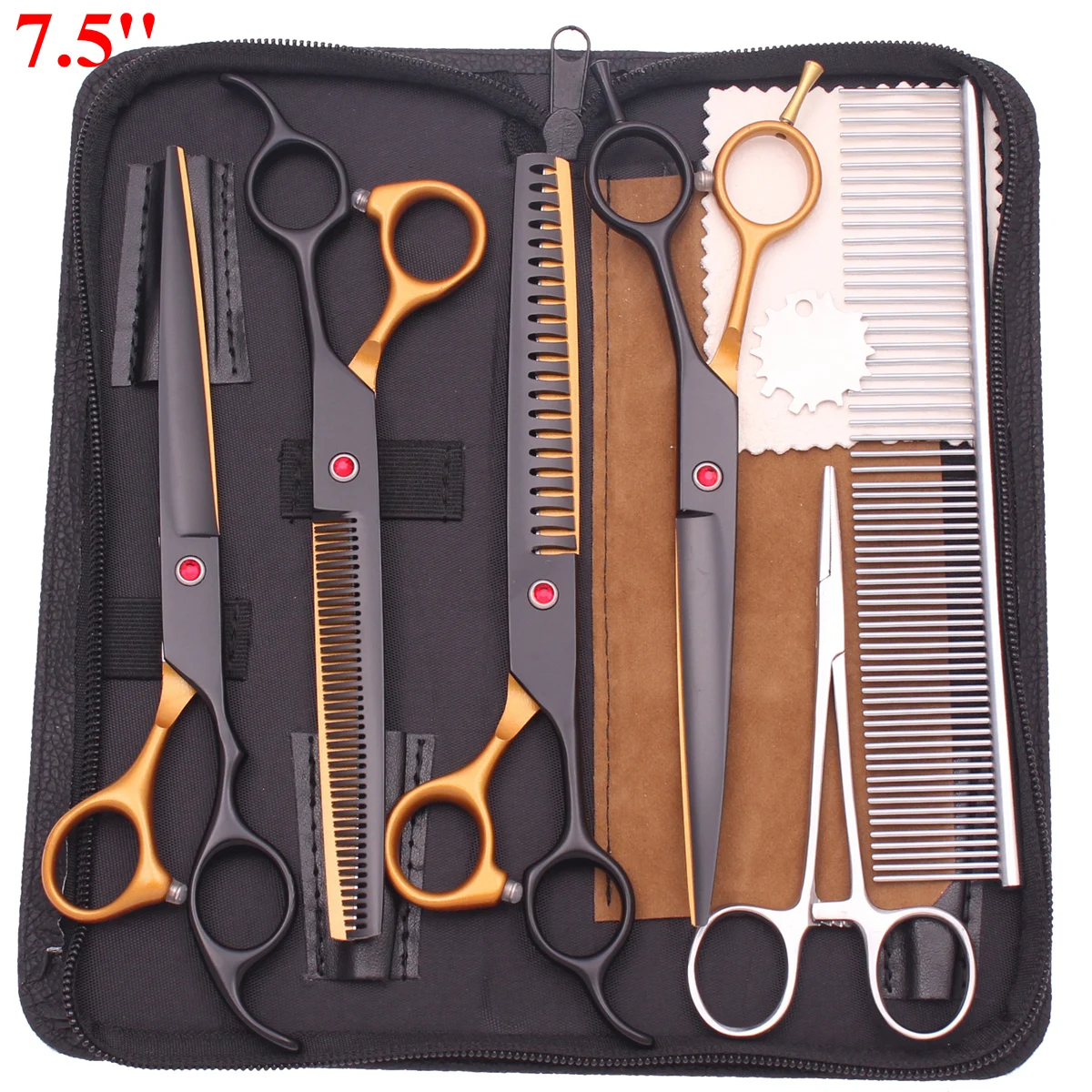 Tijeras profesionales de aseo para mascotas, juego de pinzas hemostáticas para cortar el pelo, peines para adelgazamiento de huesos de pescado, para salón de s y gatos, 7,5 pulgadas, C3088