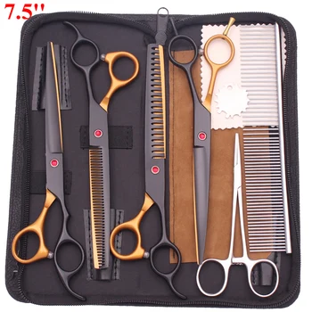 Tijeras profesionales de aseo para mascotas, juego de pinzas hemostáticas para cortar el pelo, peines para adelgazamiento de huesos de pescado, para salón de s y gatos, 7,5 pulgadas, C3088