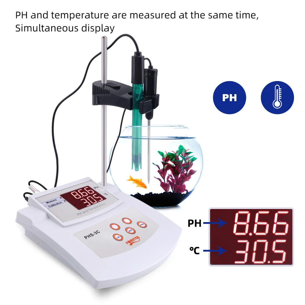 Yieryi PHS-3C PH tetester laboratóriumi Savtartalom Mérőóra Digitális vize minőségű analyzer PH Végigmér csatlakozó Érzékelő