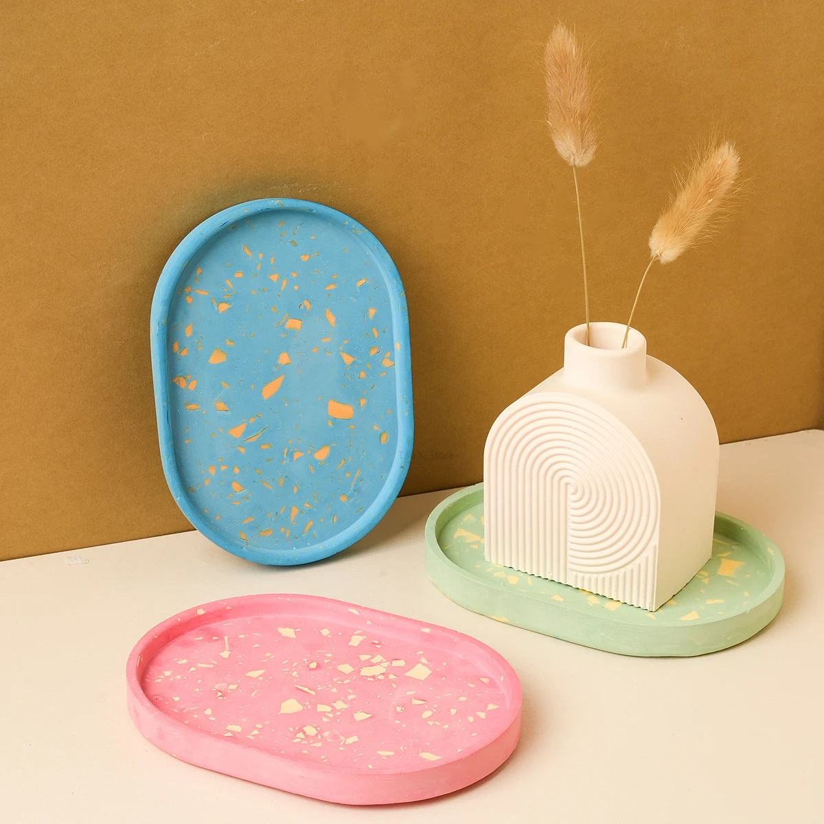 Concrete Oval Tray Silicone Mold DIY Coaster Crafts Making Plaster Resin Jewelry Storage Plate Casting Molds Home Deco Vase Base
