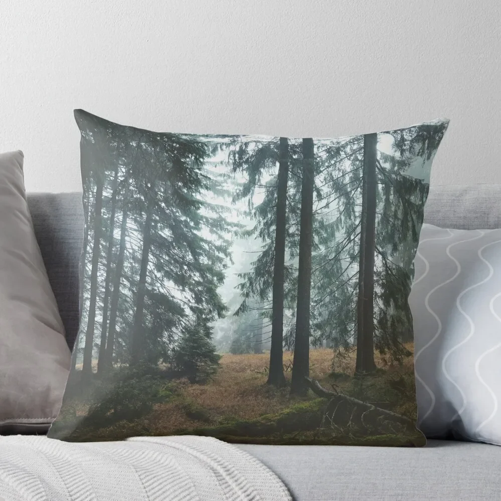 

Deep In The Woods // Wild Romantic Misty Retro Fall Wilderness Fairytale Forest With Cascadia Trees Covered In Magi Throw Pillow