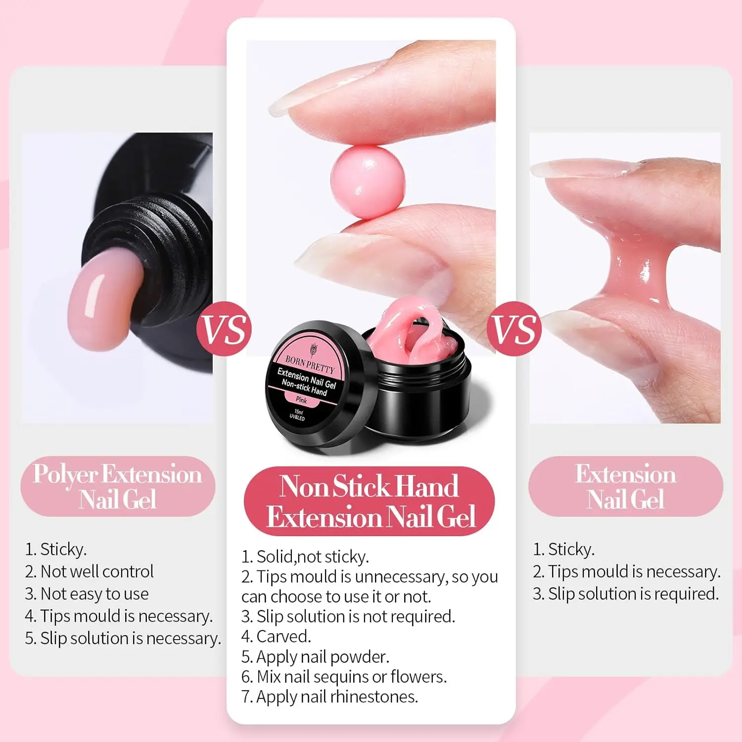 BORN PRETTY 15ml Clear Non Stick Hand Extension Gel Nail Polish 3D Multigel Carved Solid Gel For Nail Painting Carving Tools 5