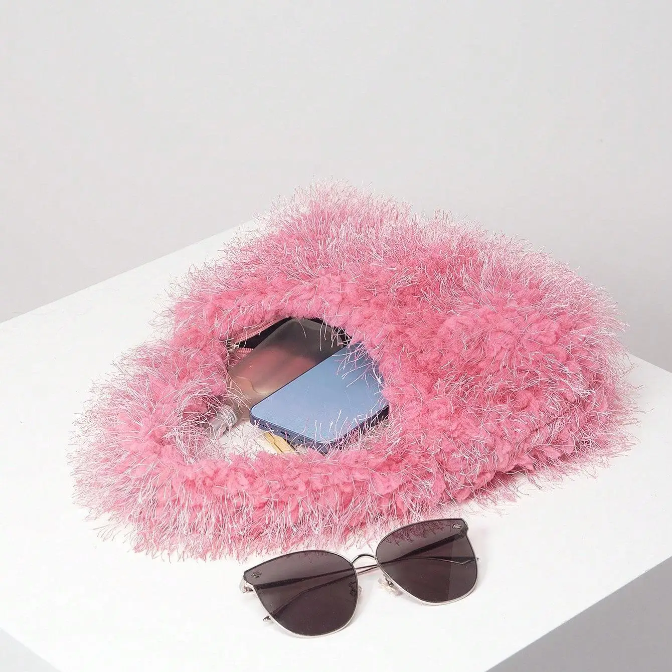 New Plush Shoulder Bag Solid Color Crescent Bag Simple All-in-one Underarm Bag Lovely Ladies Purse