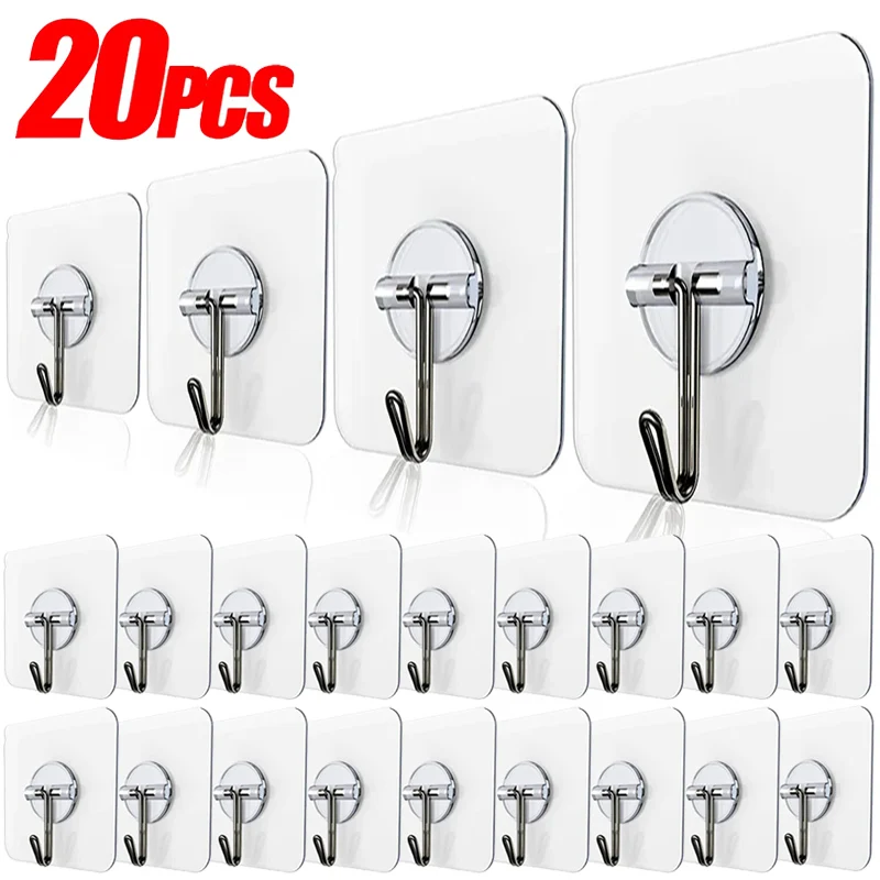 Transparent Adhesive Wall Hooks Heavy Duty Multi-Purpose Towel Clothes Keys  Punch Free Hook Holder Kitchen Bathroom Door Hangers