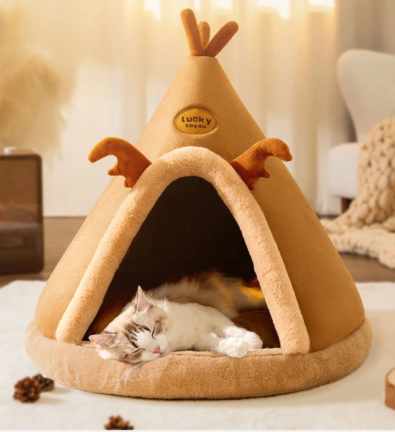 Pet Cat Cave House Foldable Tent Soft Dog Bed Mongolian Yurts Cute Kennel Nest Small Animals Puppy Chihuahua House With Mat images - 6