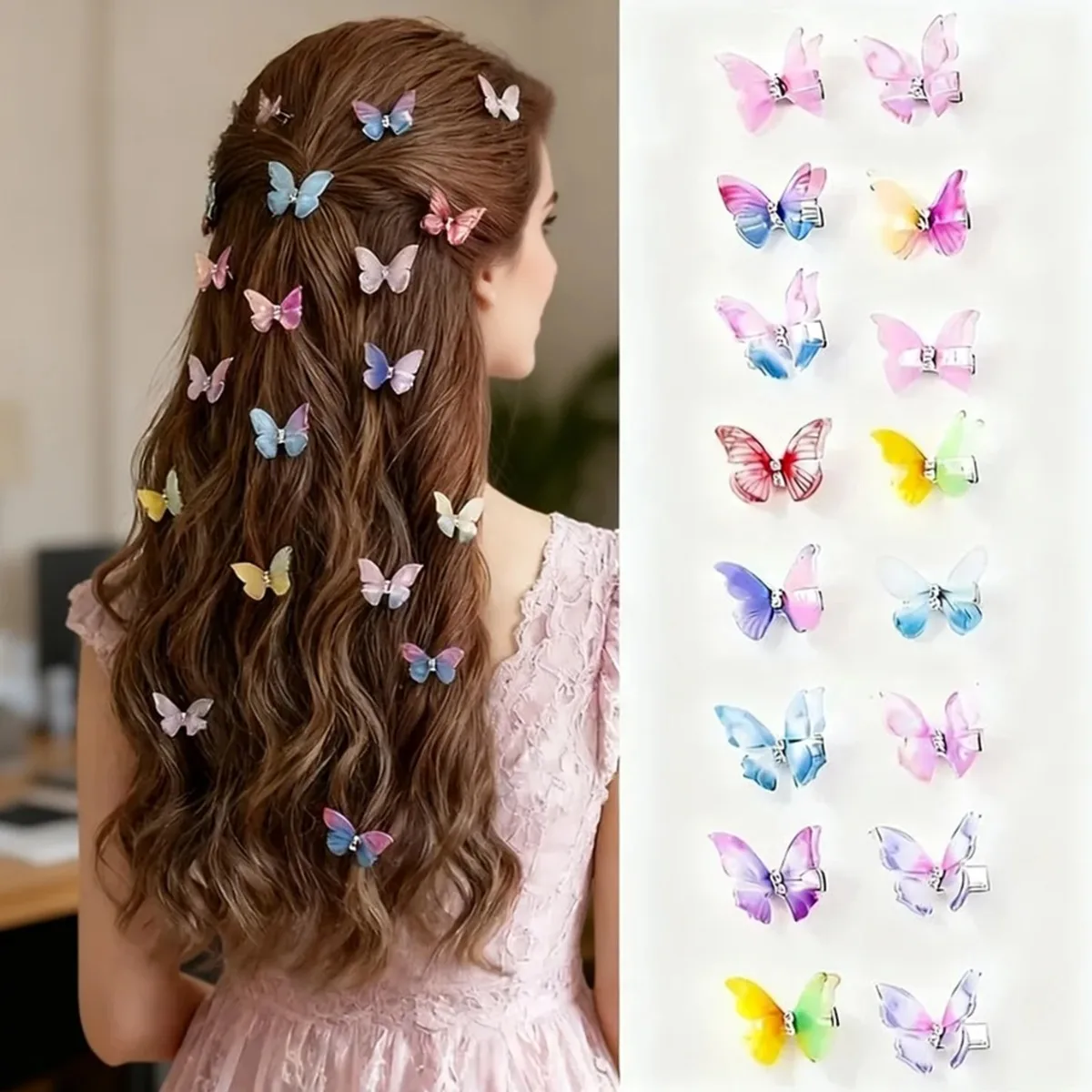 8/16 piezas, colores variados. Pinzas para el cabello con diseño de mariposa de doble capa en degradado para mujer. Conjunto de accesorios diarios con temática de princesa, adorable.