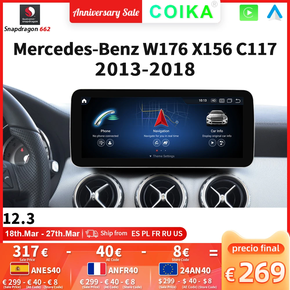 

12.3 " Android Car Multimedia Player For Mercedes A CLA GLA W176 C117 X156 WIFI SIM 8 Core 1920*720 Carplay GPS Navi Stereo