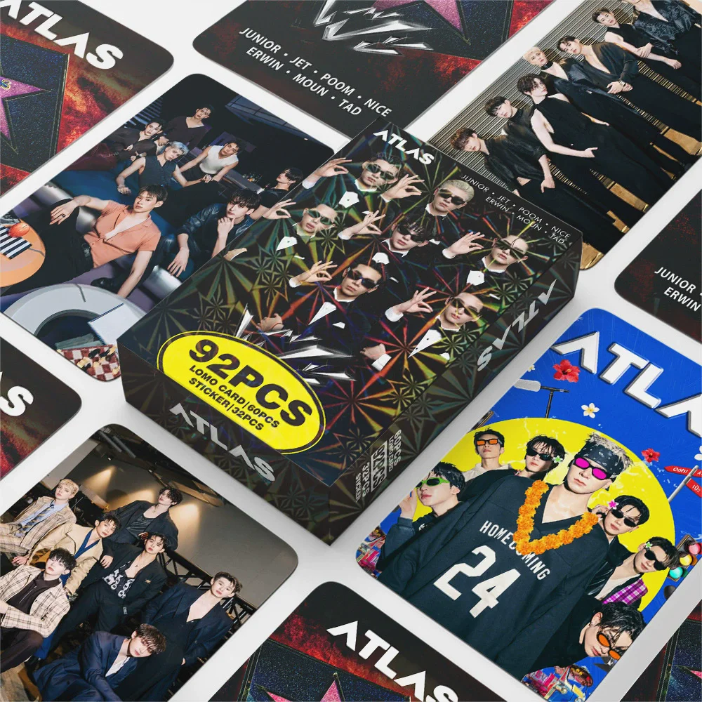 92개/세트 태국 보이그룹 ATLAS 앨범 레이저 로모 카드 - 주니어, 제트, 푸미 미니 엽서 포토 카드 스티커 포함