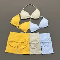 2 Piece Sports Gym Set Strappy Bra Yoga Underwear Short Sport Leggings Bicycle Running Sportswear Woman Seamless Yoga Set - Image 2