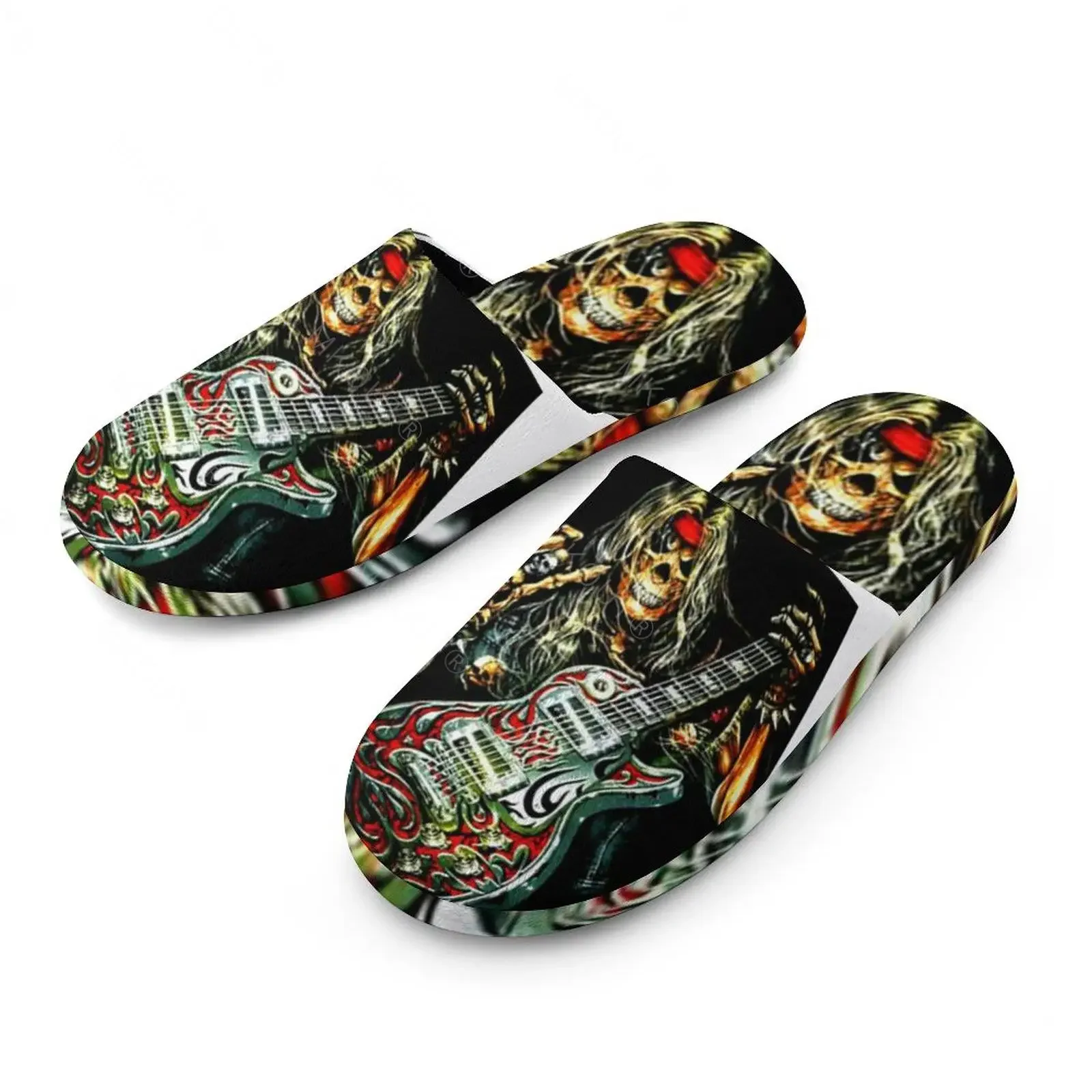 Heavy Metal Rock Skull Guitar Grim Reaper Gothic 9 Warm Cotton Slippers For  Men Women Thick Soft Soled Non-Slip Fluffy Shoes