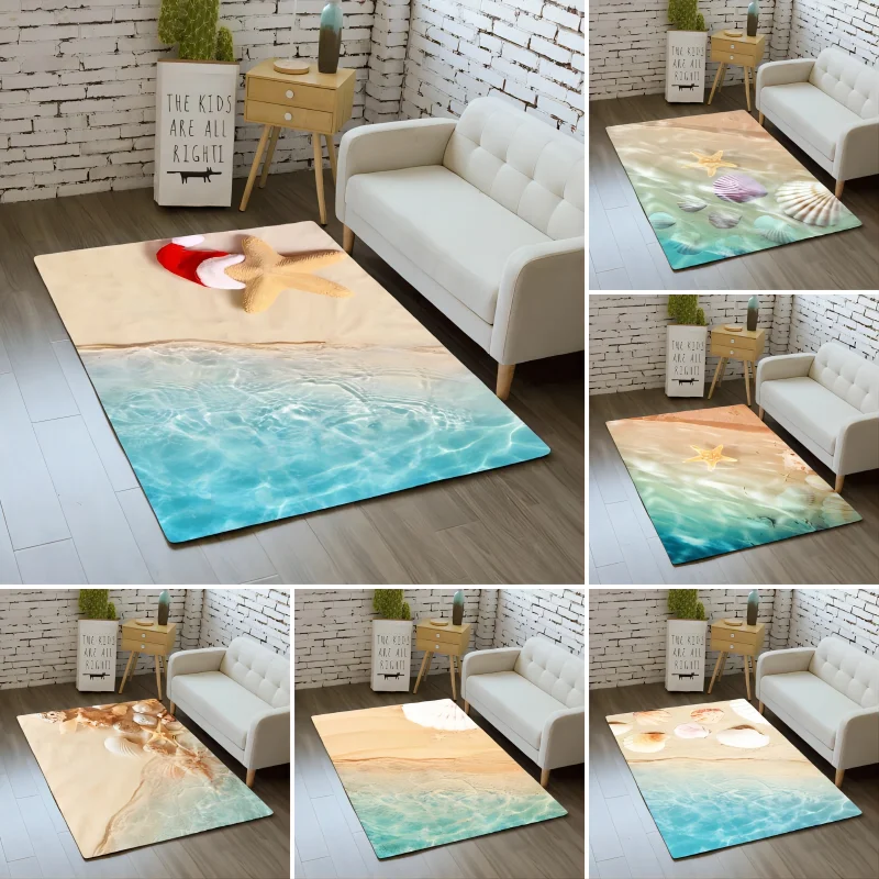 Sea Beach Printed Carpet for Living Room Decoration Non Slip Washable Bedroom Home Floor Mats Cloakroom Lounge Sofa Area Rugs