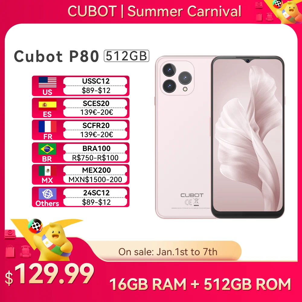 [World Premiere] Cubot P80 [512GB], 16GB RAM, Global Version Smartphone Android 13, 6.583'' FHD+ Screen, 48MP Camera, Add to Cart