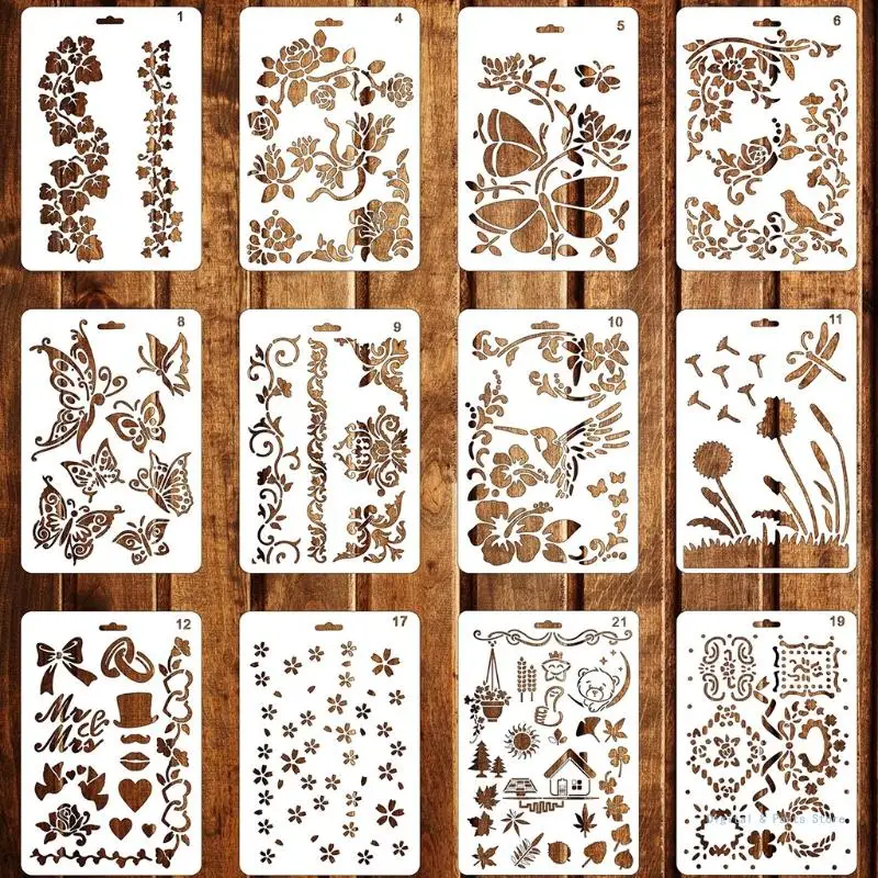 

M17F 12pcs Multi-purpose Painting Stencil DIY Drawing Stencil Template for Decors