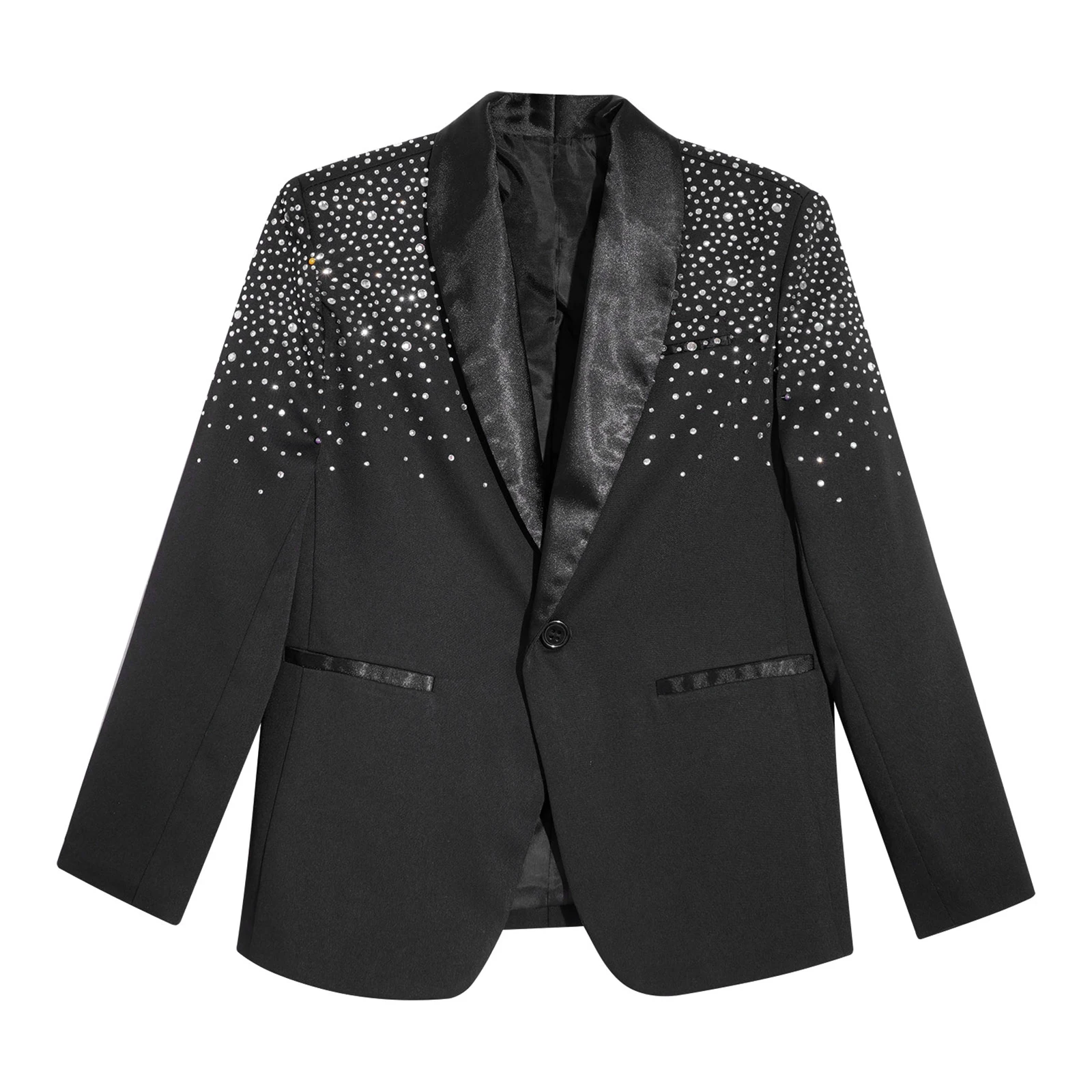 Blazer de festa infantil, manga comprida masculina, strass brilhante, casacos totalmente forrado, noite, casamento, ternos formais jaqueta